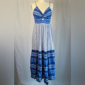 Japna Blue and White Patterned Maxi Dress